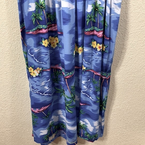 Koko Knot Maxi Dress Ocean Blue Floral Palm Trees S 100% Rayon - Picture 2 of 16